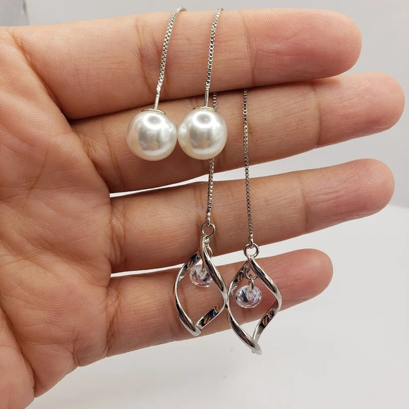 Sterling Silver 925 Earrings Chain Link Tassel Drop Dangle Earrings Jewelry Gift - Picture 2 of 5